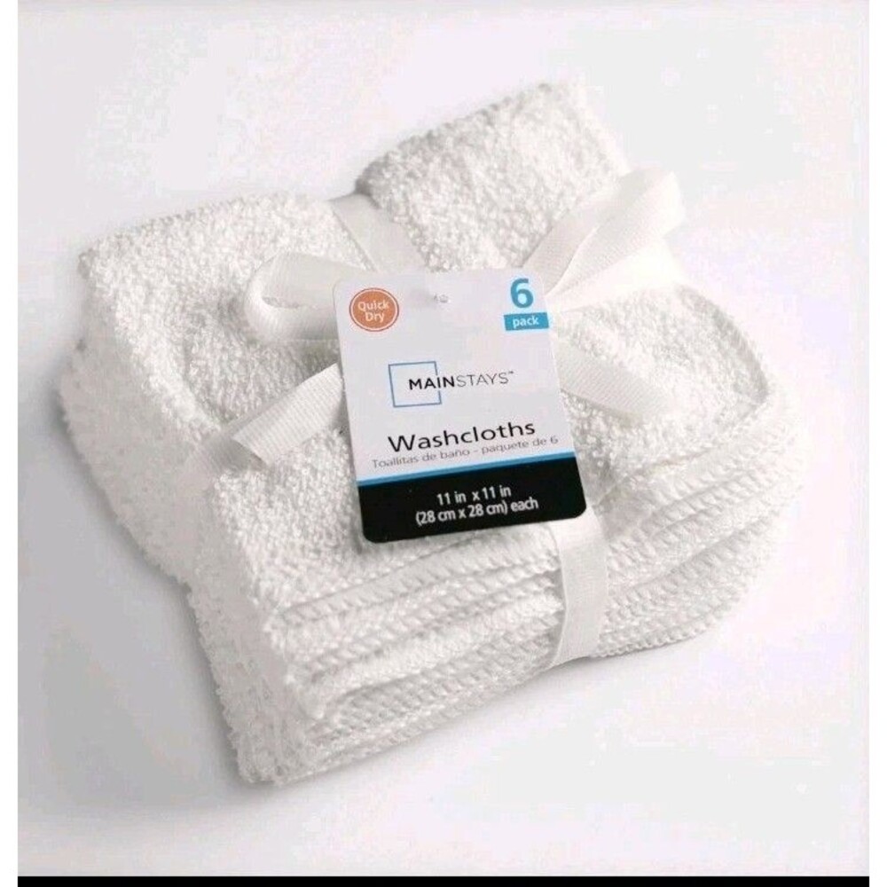 MAINSTAYS Cotton Washcloth Pack - 6 pack White Buy more and Save NWT